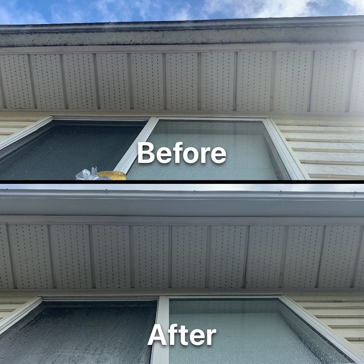 Before and after gutter & eavestrough cleaning in Carp
